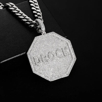 Custom 3D Letter Large Octagonal Iced-Out Pendant - 80mm