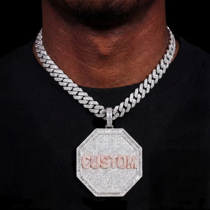 Custom 3D Letter Large Octagonal Iced-Out Pendant - 80mm