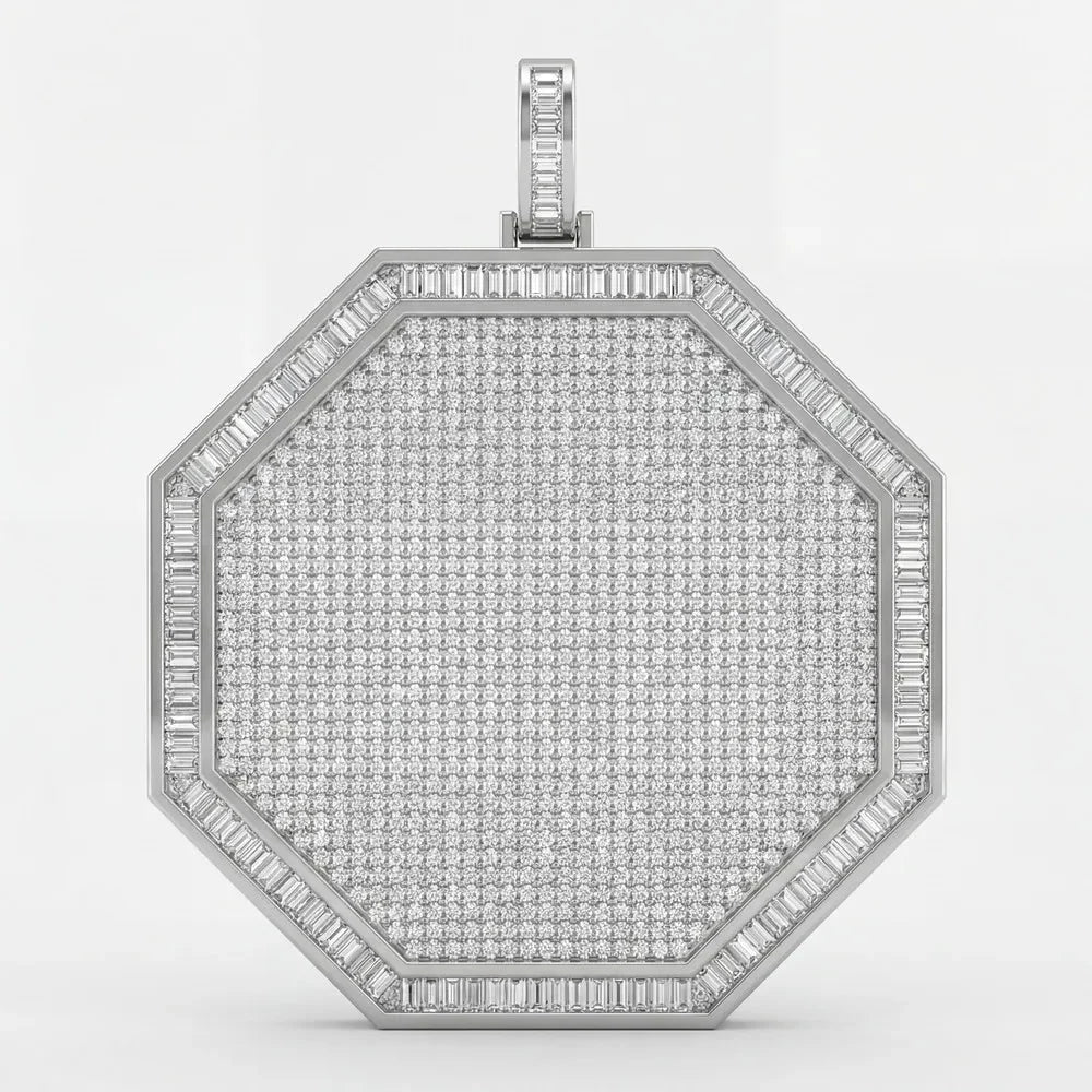 Custom 3D Iced-Out Letter Large Octagonal Pendant – 80mm