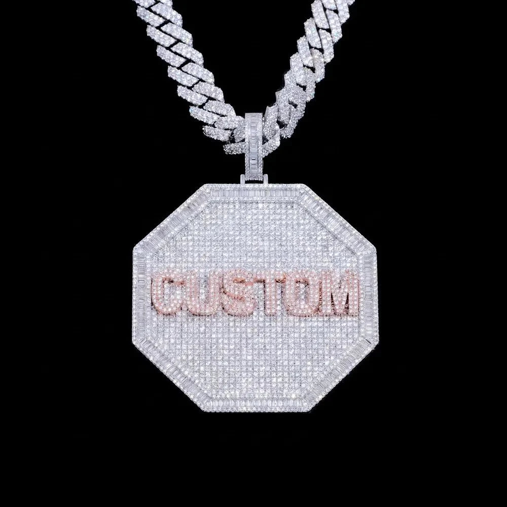Custom 3D Letter Large Octagonal Iced-Out Pendant - 80mm