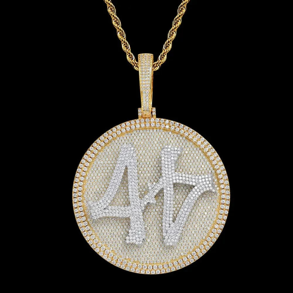 Custom 3D Rotating Letter Large Circular Iced-Out Pendant – 80mm