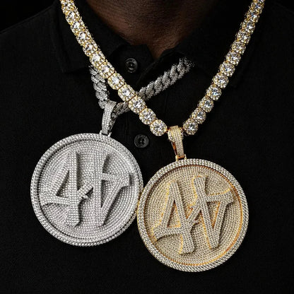 Custom 3D Rotating Letter Large Circular Iced-Out Pendant – 80mm