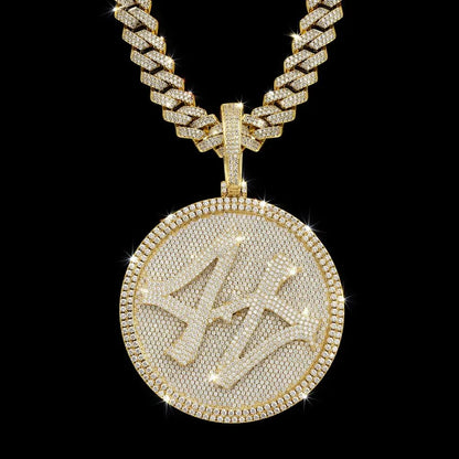 Custom 3D Rotating Letter Large Circular Iced-Out Pendant – 80mm