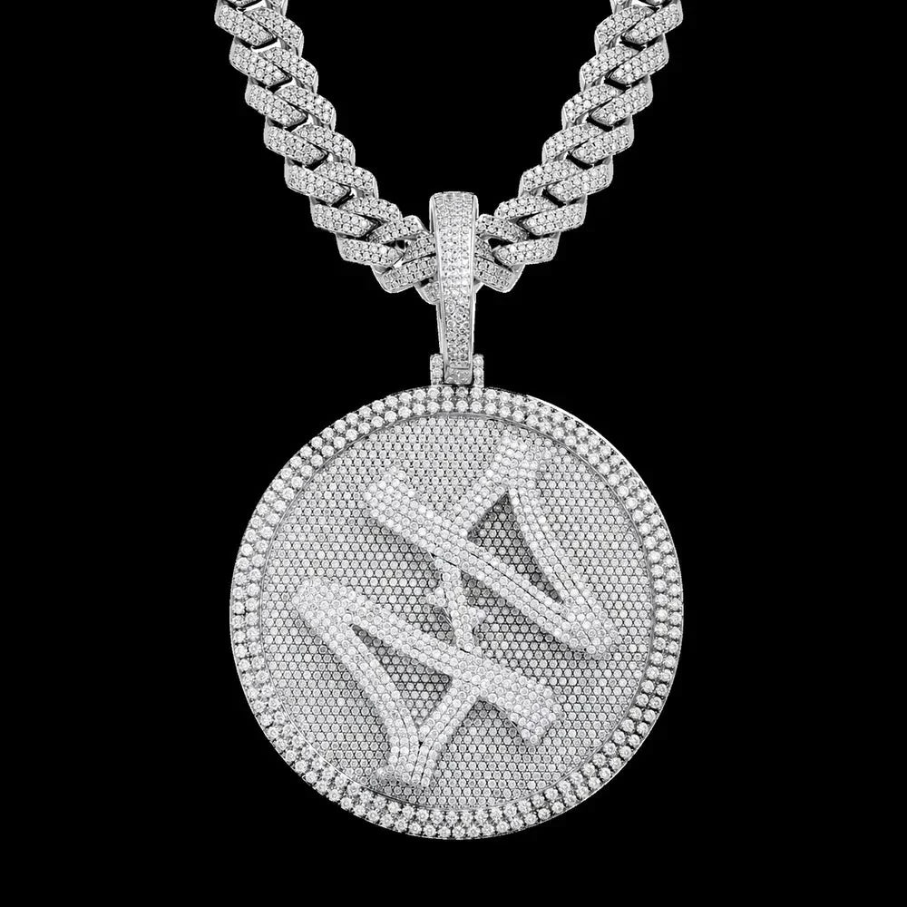 Custom 3D Rotating Letter Large Circular Iced-Out Pendant – 80mm