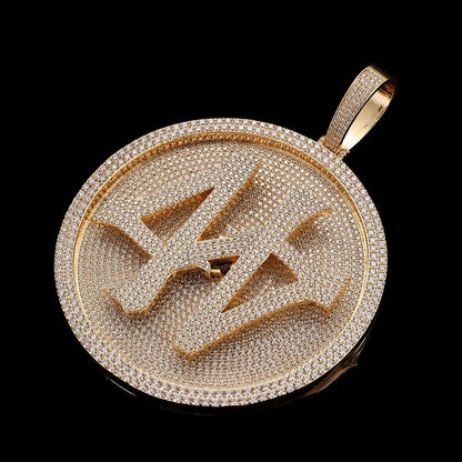 Custom 3D Rotating Letter Large Circular Iced-Out Pendant – 80mm