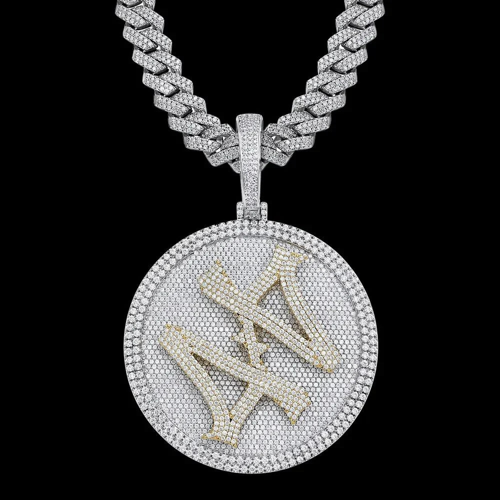 Custom 3D Rotating Letter Large Circular Iced-Out Pendant – 80mm