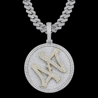 Custom 3D Rotating Letter Large Circular Iced-Out Pendant – 80mm