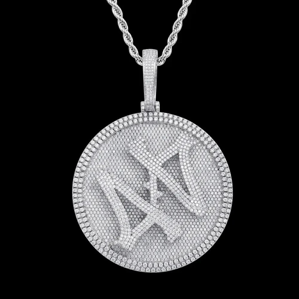 Custom 3D Rotating Letter Large Circular Iced-Out Pendant – 80mm