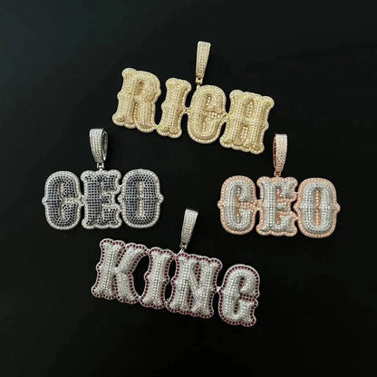Custom Bone-Style Gothic Letter Iced-Out Pendant