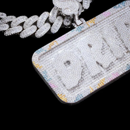 Custom Diamond-Set 3D Letter Colorful Rectangular Pendant – 80mm