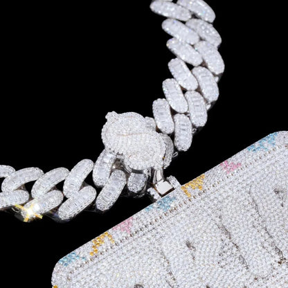 Custom Diamond-Set 3D Letter Colorful Rectangular Pendant – 80mm