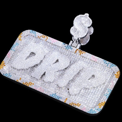 Custom Diamond-Set 3D Letter Colorful Rectangular Pendant – 80mm