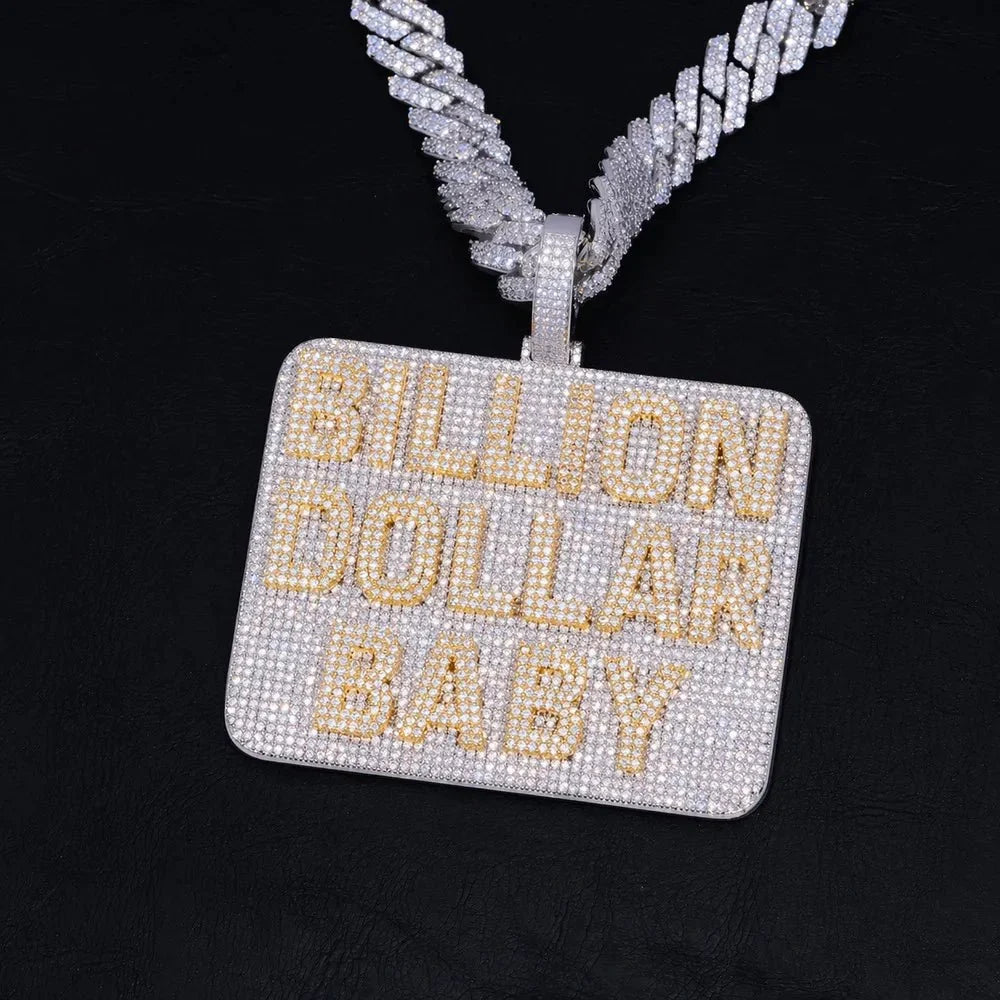 Custom Diamond-Set 3D Letter Rectangular Pendant – 80mm