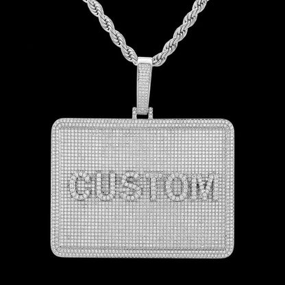 Custom Diamond-Set 3D Letter Rectangular Pendant – 80mm