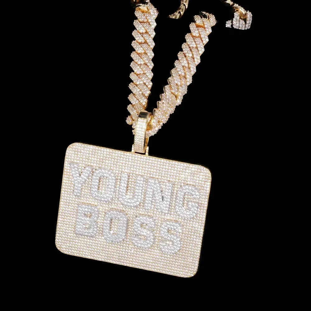 Custom Diamond-Set 3D Letter Rectangular Pendant – 80mm