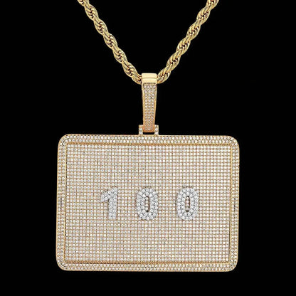 Custom Diamond-Set 3D Letter Rectangular Pendant – 80mm
