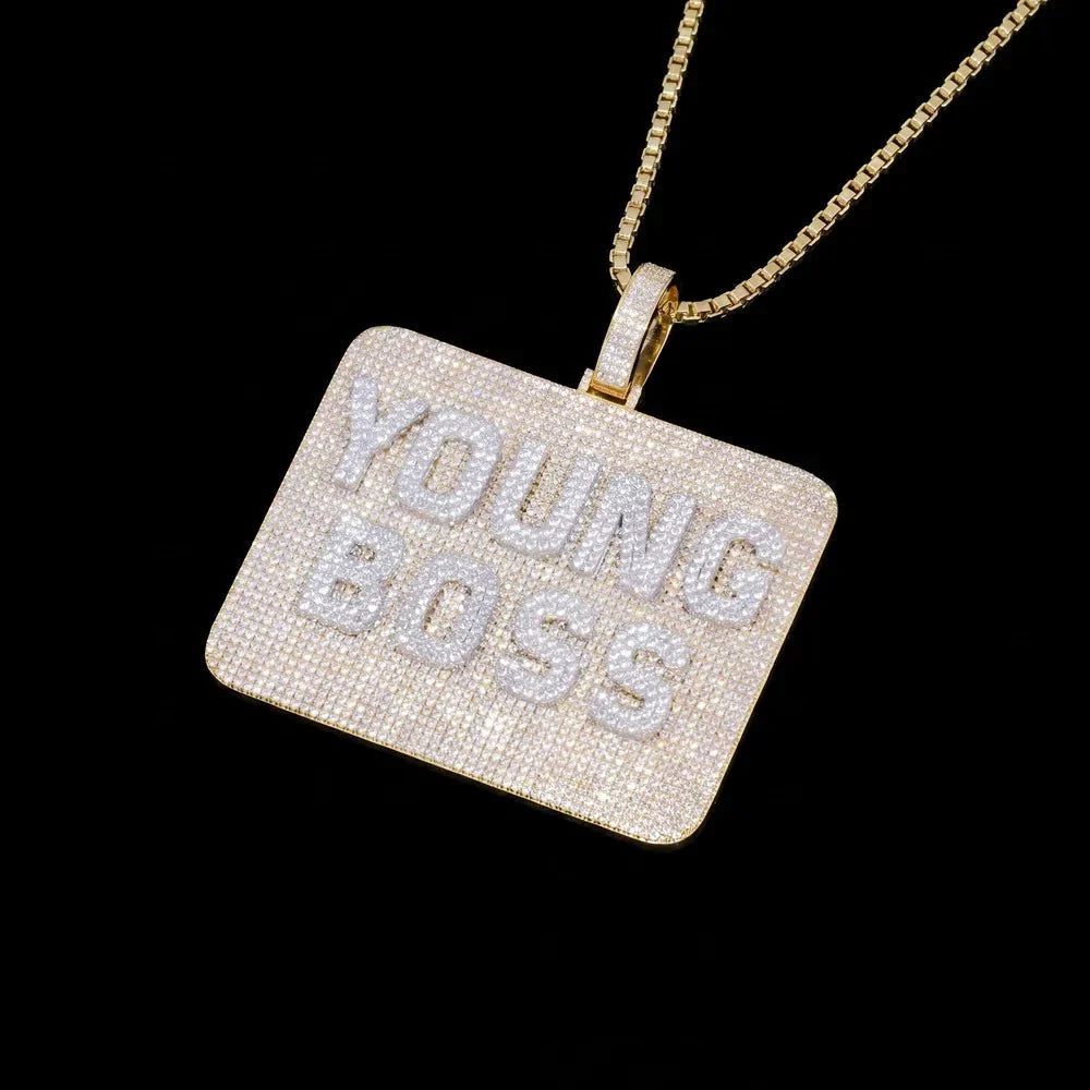 Custom Diamond-Set 3D Letter Rectangular Pendant – 80mm