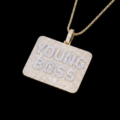 Custom Diamond-Set 3D Letter Rectangular Pendant – 80mm
