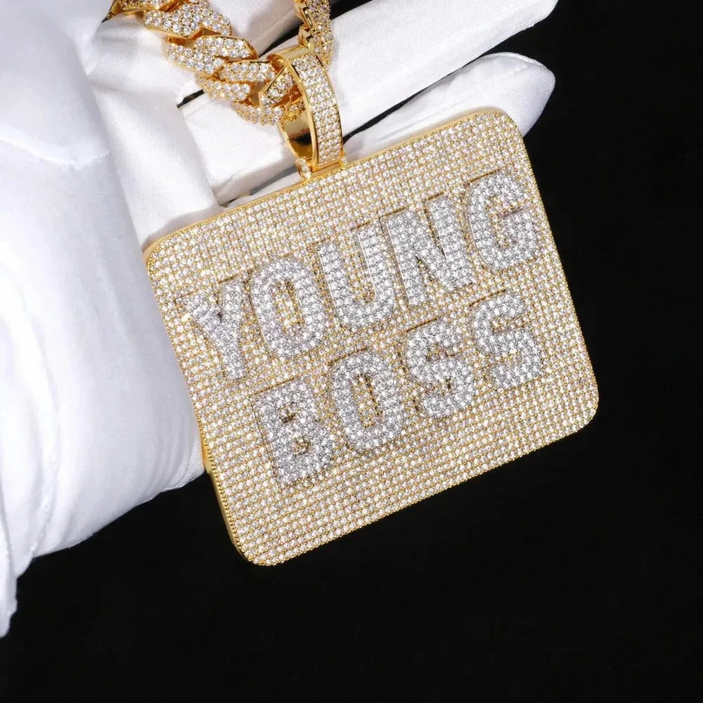 Custom Diamond-Set 3D Letter Rectangular Pendant – 80mm
