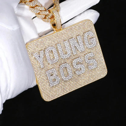 Custom Diamond-Set 3D Letter Rectangular Pendant – 80mm