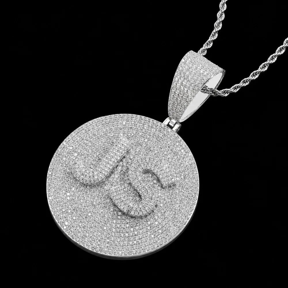 Custom Iced-Out 3D Letter Medium Round Pendant – 55mm