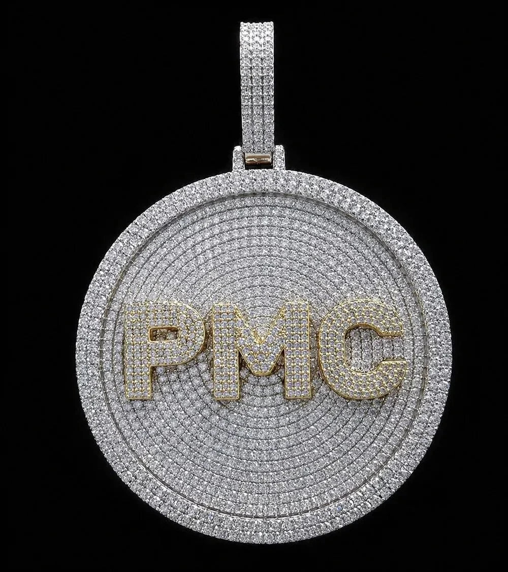 Custom Iced-Out 3D Letter Medium Round Pendant – 55mm