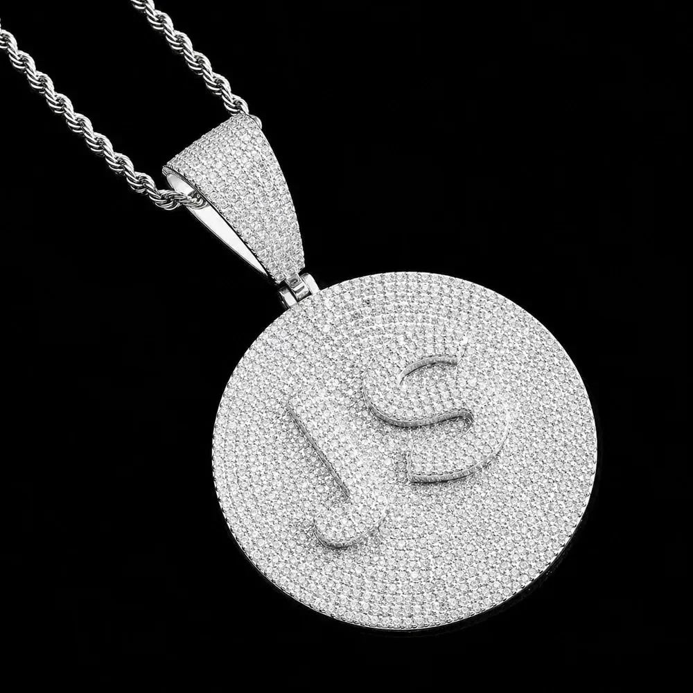 Custom Iced-Out 3D Letter Medium Round Pendant – 55mm