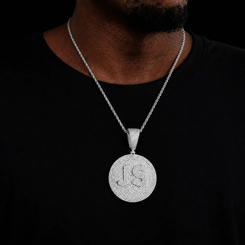 Custom Iced-Out 3D Letter Medium Round Pendant – 55mm