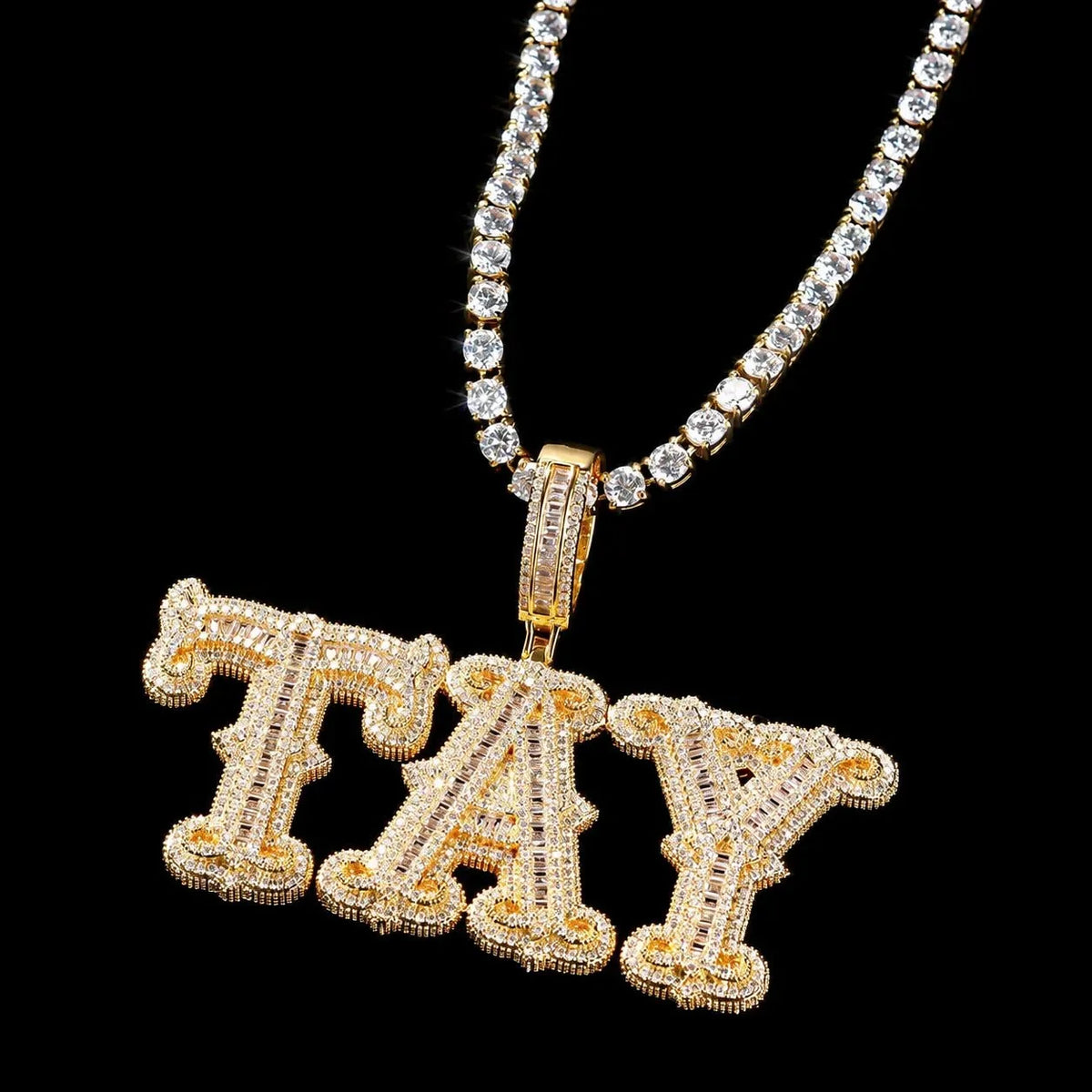 Custom Iced-Out Diamond Letter Name Pendant