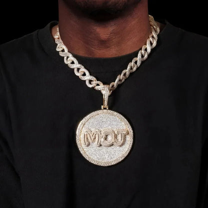 Custom Iced-Out Diamond-Set Large Disc Pendant - 80mm