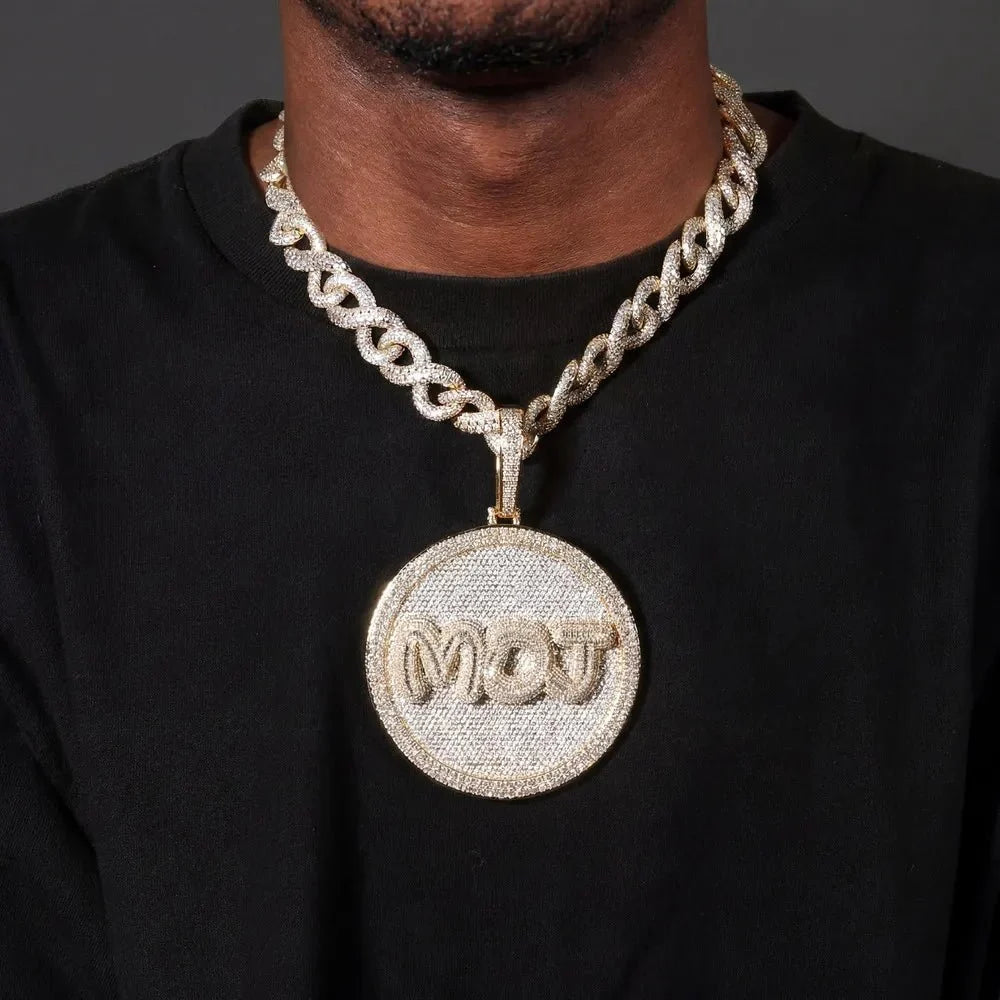 Custom Iced-Out Diamond-Set Large Disc Pendant - 80mm