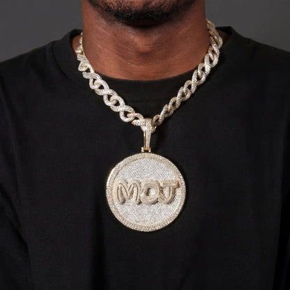 Custom Iced-Out Diamond-Set Large Disc Pendant - 80mm