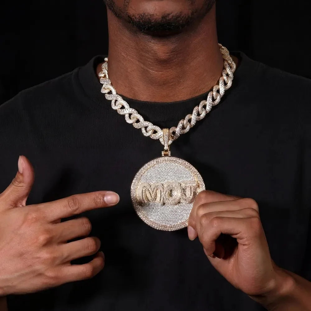 Custom Iced-Out Diamond-Set Large Disc Pendant - 80mm