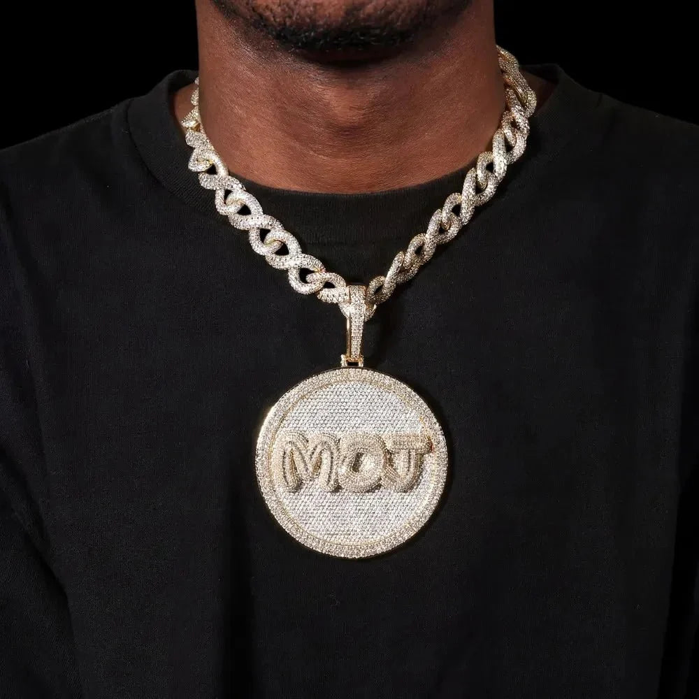 Custom Iced-Out Diamond-Set Large Disc Pendant - 80mm