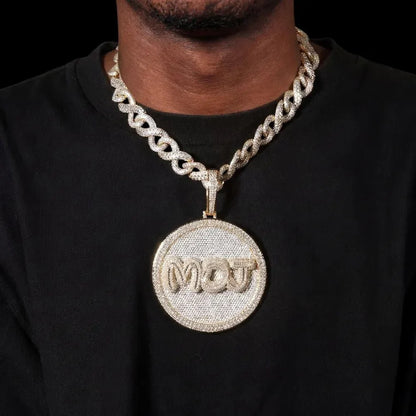 Custom Iced-Out Diamond-Set Large Disc Pendant - 80mm