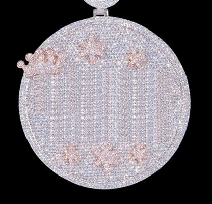 Custom Large Round Full-Diamond 3D Letter & Crown Pendant - 80mm