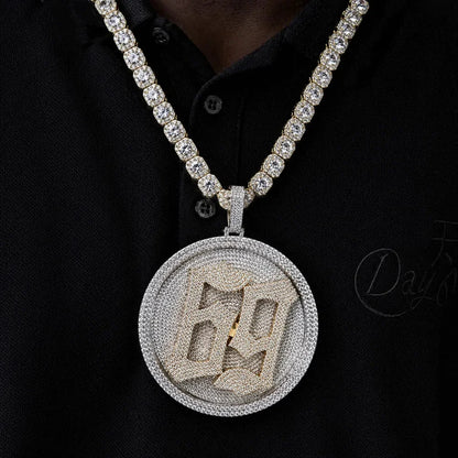Custom Rotating 3D Iced-Out Letter Large Disc Pendant – 80mm