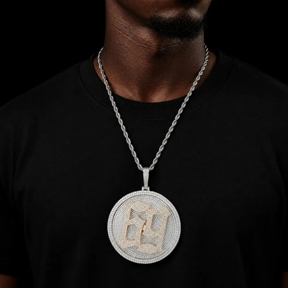 Custom Rotating 3D Iced-Out Letter Large Disc Pendant – 80mm