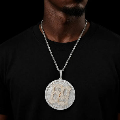Custom Rotating 3D Iced-Out Letter Large Disc Pendant – 80mm