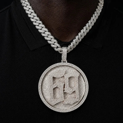 Custom Rotating 3D Iced-Out Letter Large Disc Pendant – 80mm