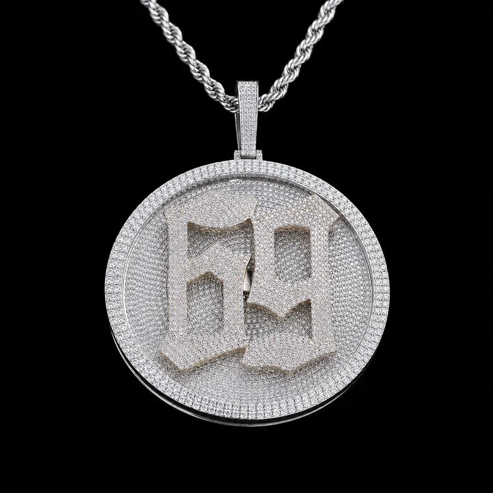 Custom Rotating 3D Iced-Out Letter Large Disc Pendant – 80mm