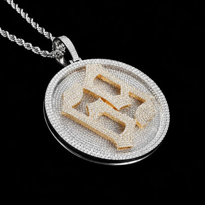 Custom Rotating 3D Iced-Out Letter Large Disc Pendant – 80mm