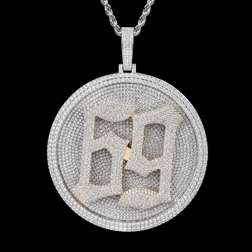 Custom Rotating 3D Iced-Out Letter Large Disc Pendant – 80mm