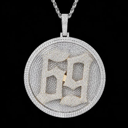 Custom Rotating 3D Iced-Out Letter Large Disc Pendant – 80mm