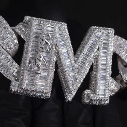 Custom Single-Letter Iced-Out Miami Cuban Chain – 30mm