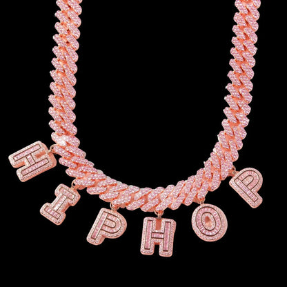 Custom Spliced-Letter Iced Cuban Chain in Rose Gold - 12mm