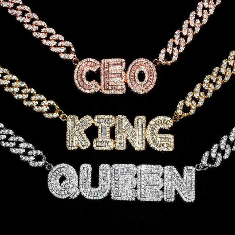 Custom Spliced-Letter Iced Cuban Chain in Rose Gold - 9mm