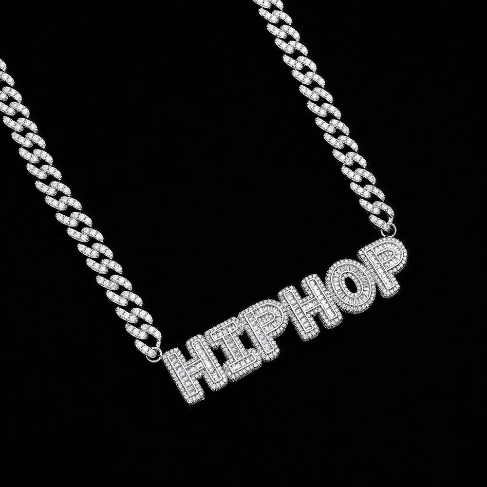 Custom Spliced-Letter Iced Cuban Chain in White Gold - 9mm