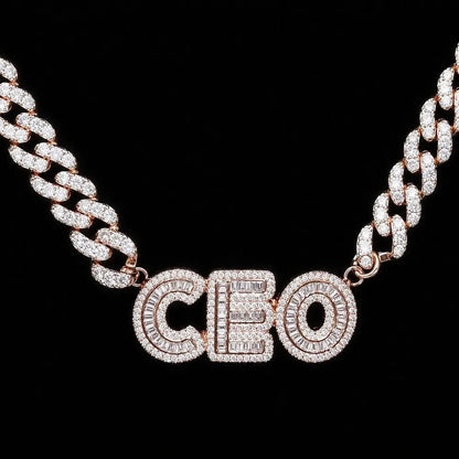 Custom Spliced-Letter Iced Cuban Chain in Yellow Gold - 9mm