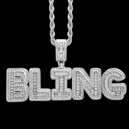Custom Spliced-Letter Iced-Out Pendant in White Gold